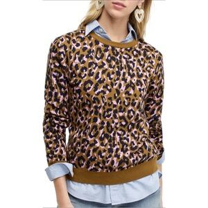 J. Crew Leopard Print Crewneck Sweater Bronzed Moss Pink Size XXS Wool Blend